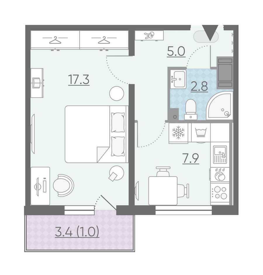 Однокомнатная квартира в : площадь 34 м2 , этаж: 5 – купить в Санкт-Петербурге